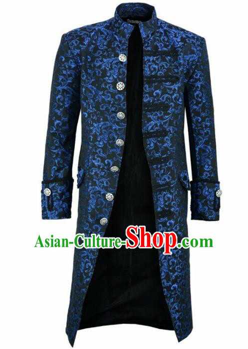 European Medieval Traditional Patrician Costume Europe Court Prince Blue Coat for Men