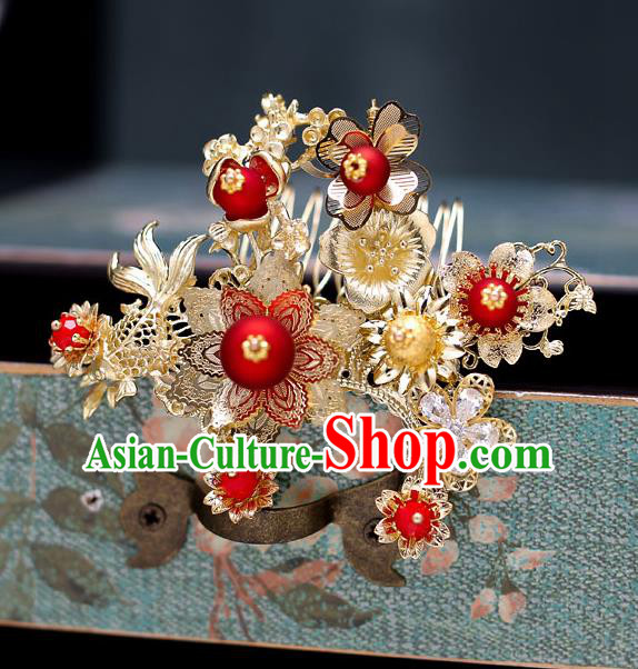 Chinese Traditional Goldfish Hair Combs Bride Handmade Hairpins Wedding Hair Accessories Complete Set for Women