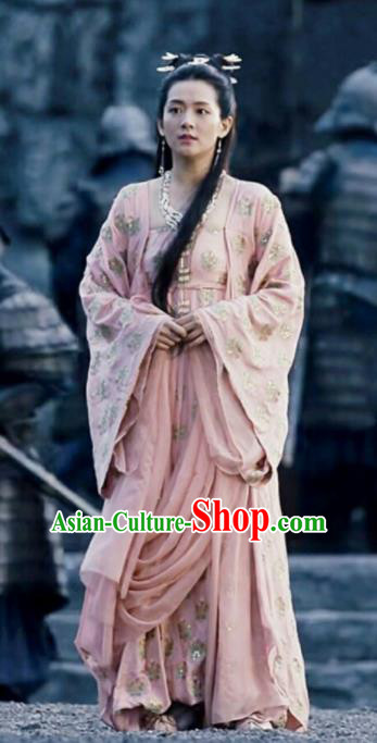Chinese Ancient Princess of Yin Empire Bai Zhou Pink Hanfu Dress Drama Novoland Eagle Flag Replica Costumes for Women