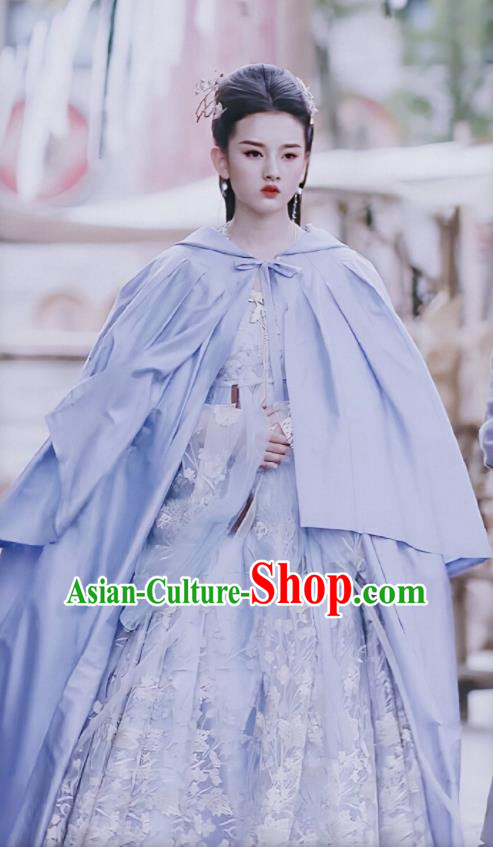 Chinese Ancient Princess Yu Ran Blue Hanfu Dress Drama Novoland Eagle Flag Song Zuer Replica Costumes for Women