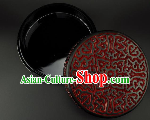 Traditional Chinese Handmade Lacquerware Carving Circular Box Craft