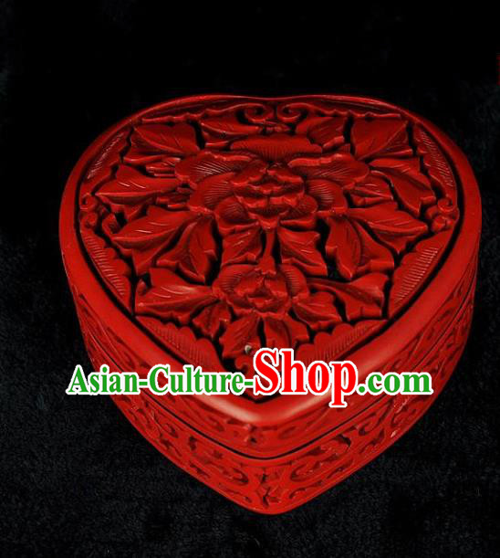 Traditional Chinese Handmade Lacquerware Carving Peony Box Craft Rouge Box