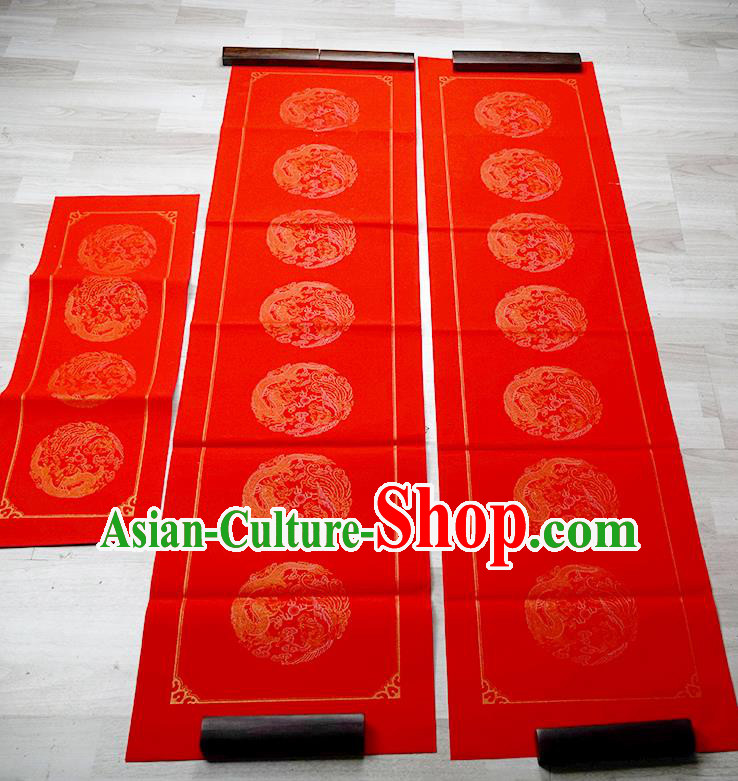 Traditional Chinese Spring Festival Couplet Paper Handmade Dragon Phoenix Pattern Red Scroll Paper with Streamer Craft