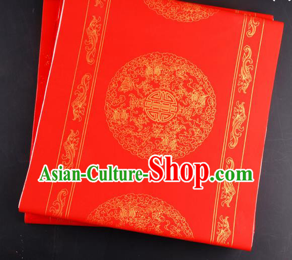 Traditional Chinese Classical Pattern Red Batik Scroll Paper Handmade Calligraphy Couplet Xuan Paper Craft