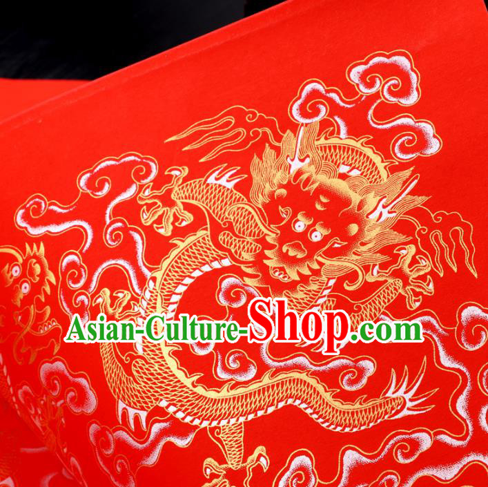 Traditional Chinese New Year Red Batik Paper Spring Festival Handmade Classical Dragons Pattern Couplet Paper Craft
