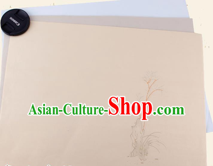Traditional Chinese Classical Bamboo Stone Pattern Beige Paper Handmade Calligraphy Xuan Paper Craft