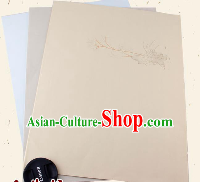 Traditional Chinese Classical Bamboo Stone Pattern Beige Paper Handmade Calligraphy Xuan Paper Craft