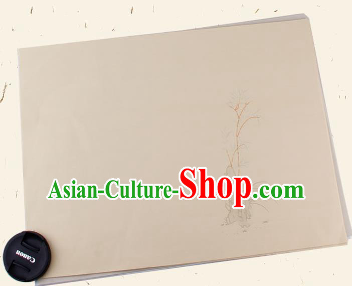 Traditional Chinese Classical Bamboo Stone Pattern Beige Paper Handmade Calligraphy Xuan Paper Craft