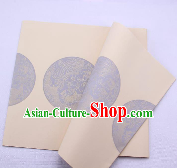 Traditional Chinese Classical Dragon Phoenix Pattern Beige Couplet Paper Handmade Calligraphy Seven Characters Scroll Xuan Paper Craft