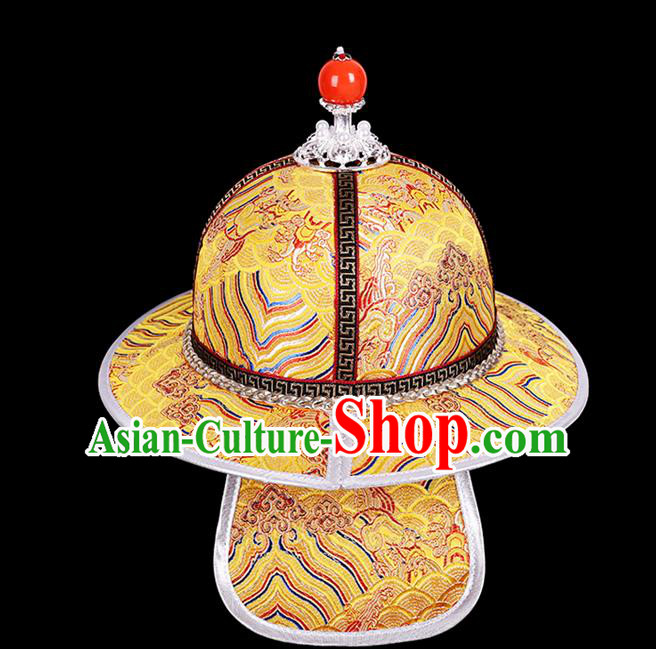 Traditional Chinese Mongol Minority Children Golden Brocade Hat Mongolian Ethnic Dance Performance Headwear for Kids