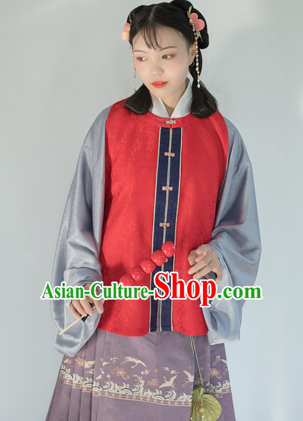 Chinese Traditional Ming Dynasty Noble Girl Red Vest Ancient Young Lady Garment Hanfu Costumes