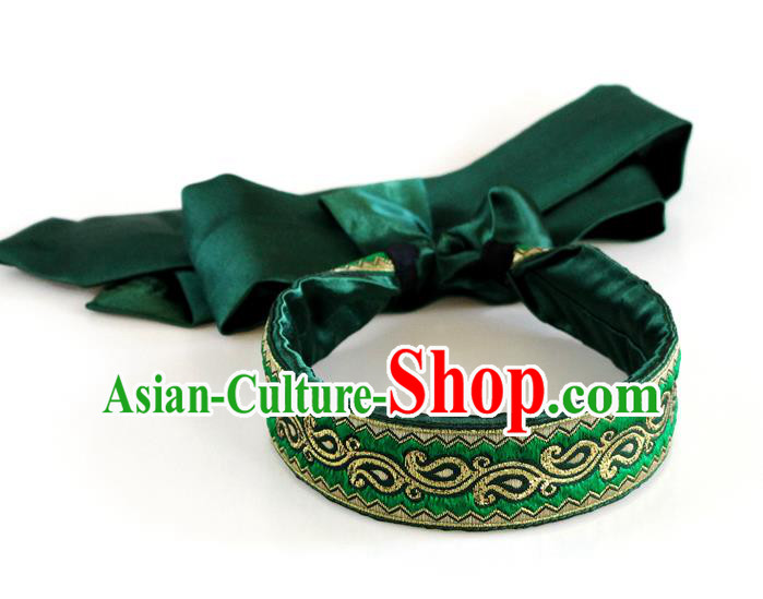 Traditional Chinese Ethnic Green Silk Ribbon Hair Clasp Mongol Minority Headband Mongolian Dance Hair Accessories