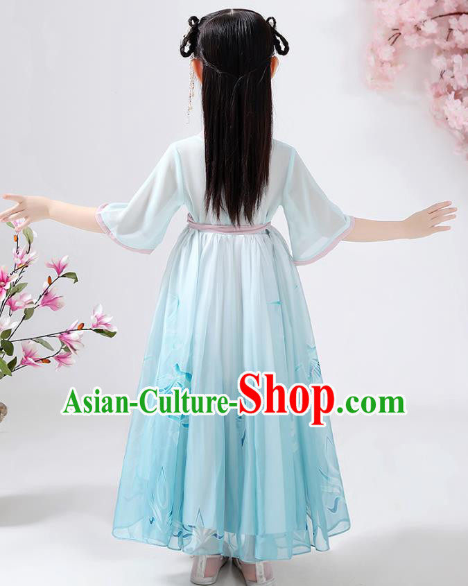 Chinese Traditional Song Dynasty Hanfu Dress Ancient Girl Costumes Stage Show Apparels Blue Cloak Blouse and Skirt for Kids