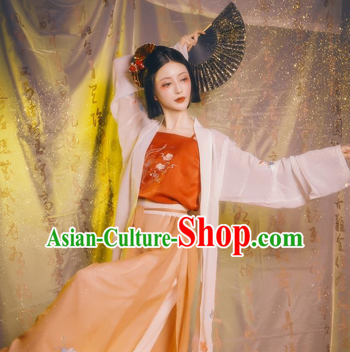 Chinese Ancient Female Civilian Costumes Traditional Hanfu Song Dynasty Apparels BeiZi Top And Pants Full Set