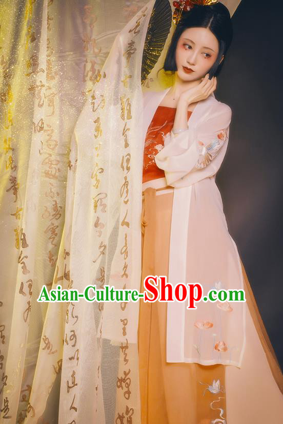 Chinese Ancient Female Civilian Costumes Traditional Hanfu Song Dynasty Apparels BeiZi Top And Pants Full Set