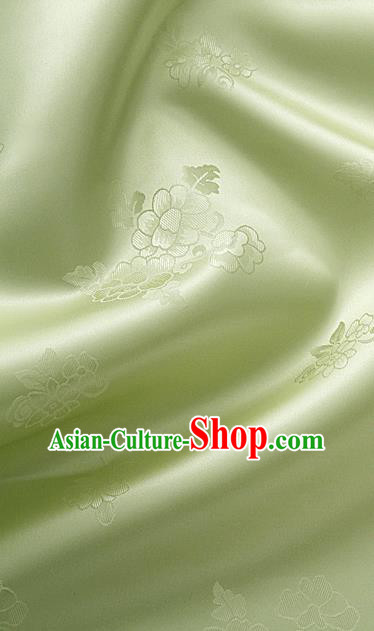 Traditional Korean Classical Roses Pattern Greenyellow Satin Drapery Hanbok Material Asian Korea Fashion Silk Fabric
