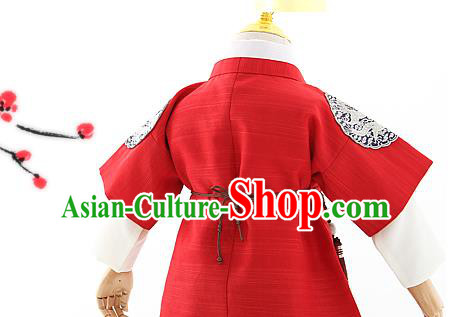 Asian Korea Kids Red Vest Shirt and Pants Dress Korean Boys Birthday Fashion Traditional Hanbok Apparels Costumes