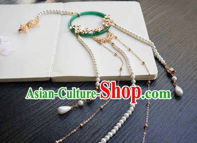 Handmade Chinese Women Jade Waist Accessories Classical Hanfu Pearls Tassel Belt Pendant
