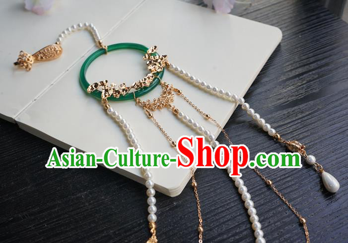 Handmade Chinese Women Jade Waist Accessories Classical Hanfu Pearls Tassel Belt Pendant