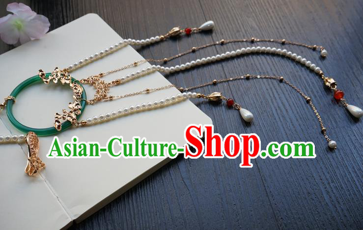 Handmade Chinese Women Jade Waist Accessories Classical Hanfu Pearls Tassel Belt Pendant
