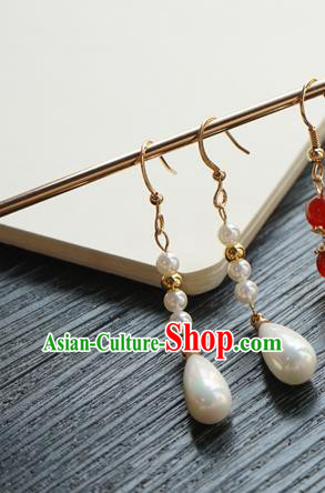 Handmade Chinese Women Cheongsam Ear Accessories Classical Hanfu White Pearls Earrings