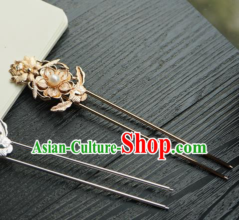Chinese Classical Golden Flower Hair Clip Hair Accessories Handmade Ancient Tang Dynasty Princess Hairpin for Women