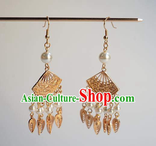 Handmade Chinese Classical Ear Accessories Ancient Hanfu Court Golden Earrings