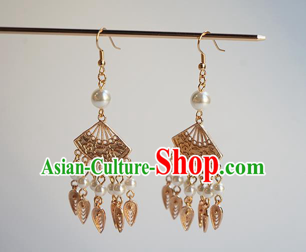 Handmade Chinese Classical Ear Accessories Ancient Hanfu Court Golden Earrings