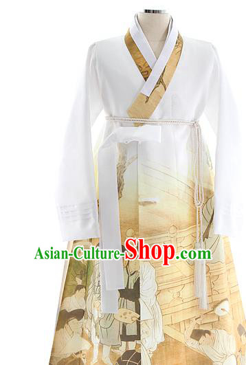 Asian Korea Court Men Gown and Pants Korean Wedding Fashion Traditional Hanbok Apparels Bridegroom Costumes