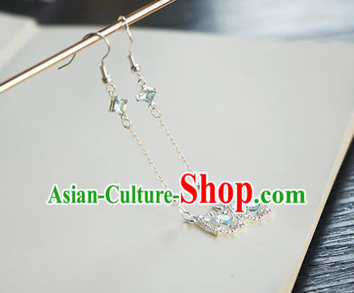 Handmade Chinese Blue Crystal Ear Accessories Ancient Women Hanfu Classical Cheongsam Earrings
