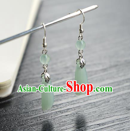 Handmade Chinese Green Flower Petal Ear Accessories Ancient Women Hanfu Classical Cheongsam Earrings