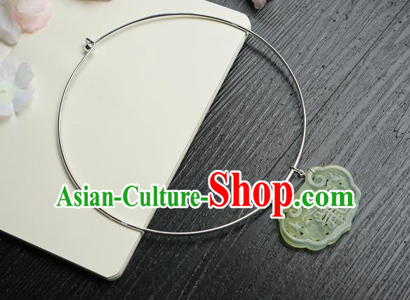 Chinese Handmade Hanfu Jade Pendant Necklace Classical Jewelry Accessories Ancient Princess Argent Necklet for Women