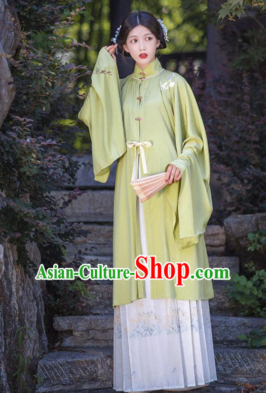 Chinese Ancient Young Lady Green Long Gown and Skirt Ming Dynasty Nobility Female Historical Costumes Traditional Hanfu Apparels Full Set