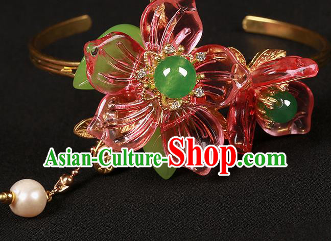 Chinese Handmade Hanfu Red Flowers Bracelet Classical Jewelry Accessories Bangle for Women