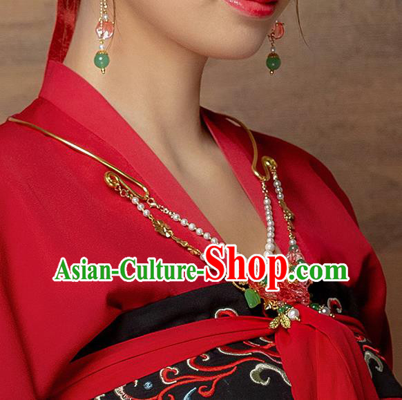 Chinese Handmade Hanfu Red Flowers Necklet Classical Jewelry Accessories Necklace for Women