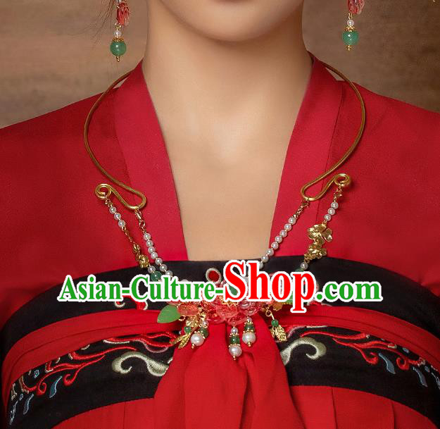 Chinese Handmade Hanfu Red Flowers Necklet Classical Jewelry Accessories Necklace for Women