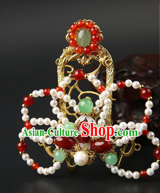 Chinese Classical Song Dynasty Pearls Hair Crown Hanfu Hair Accessories Handmade Ancient Empress Golden Hairpins for Women