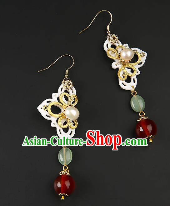 Handmade Chinese Shell Ear Accessories Classical Eardrop Ancient Women Hanfu Jade Bead Earrings