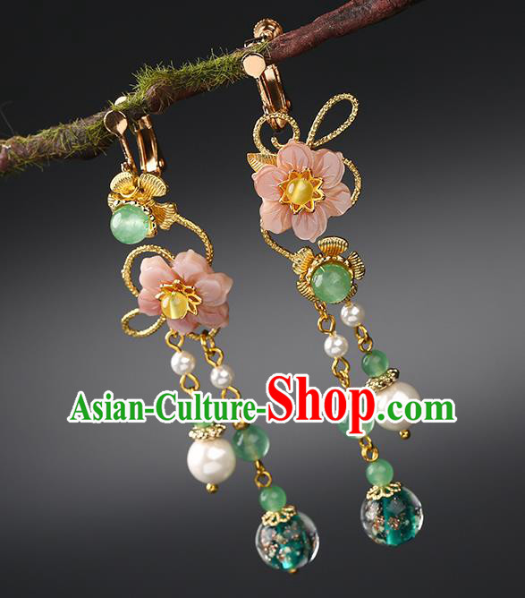 Handmade Chinese Flowers Ear Accessories Classical Eardrop Ancient Women Hanfu Beads Tassel Earrings