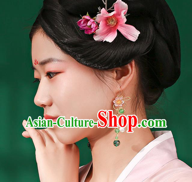 Handmade Chinese Flowers Ear Accessories Classical Eardrop Ancient Women Hanfu Beads Tassel Earrings