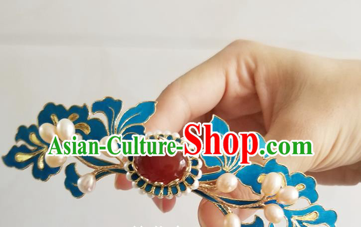 Chinese Classical Agate Hair Crown Hanfu Hair Accessories Handmade Ancient Qing Dynasty Empress Pearls Hairpins for Women