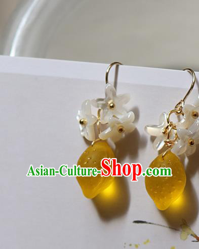 Handmade Chinese Shell Flowers Ear Accessories Classical Eardrop Ancient Women Hanfu Lemon Earrings