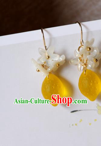 Handmade Chinese Shell Flowers Ear Accessories Classical Eardrop Ancient Women Hanfu Lemon Earrings