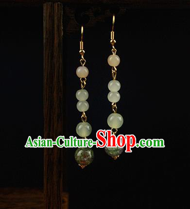 Handmade Chinese Green Beads Ear Accessories Classical Eardrop Ancient Women Hanfu Earrings