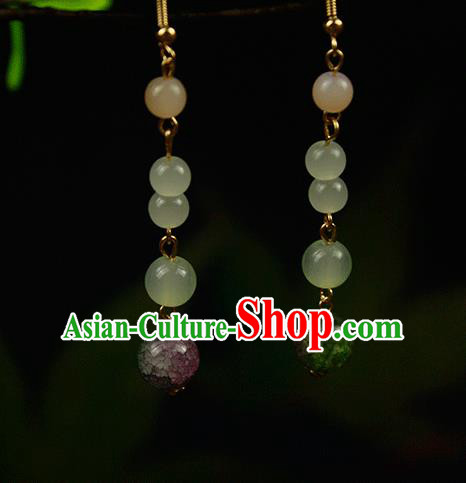 Handmade Chinese Green Beads Ear Accessories Classical Eardrop Ancient Women Hanfu Earrings