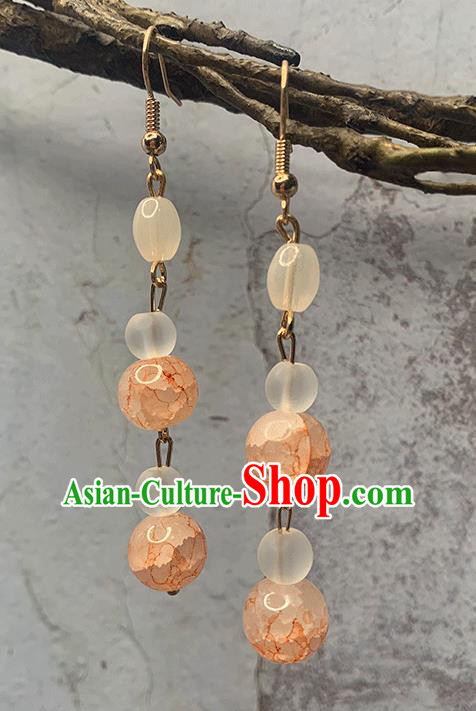 Handmade Chinese Orange Beads Ear Accessories Classical Eardrop Ancient Women Hanfu Earrings