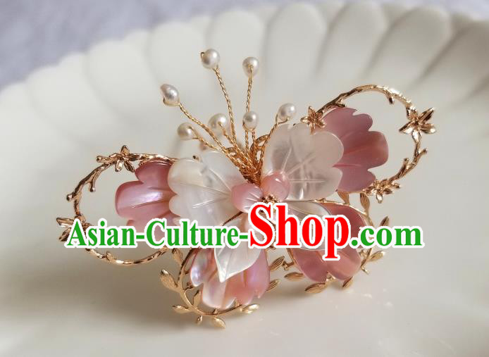 Chinese Classical Shell Butterfly Hair Clip Hanfu Hair Accessories Handmade Ancient Princess Hairpins for Women