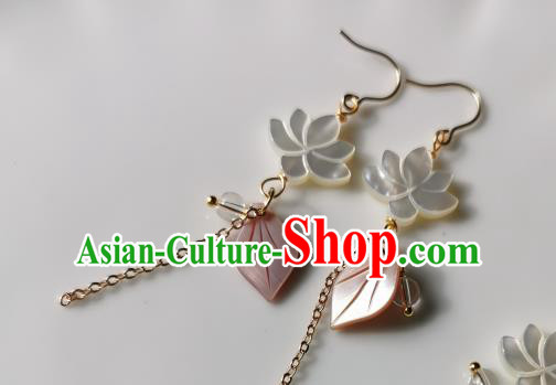 Handmade Chinese Ear Accessories Classical Eardrop Ancient Women Hanfu Shell Lotus Earrings