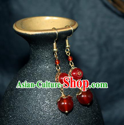 Handmade Chinese Agate Ear Accessories Classical Eardrop Ancient Women Hanfu Bride Earrings