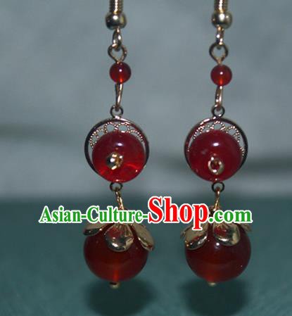 Handmade Chinese Agate Ear Accessories Classical Eardrop Ancient Women Hanfu Bride Earrings